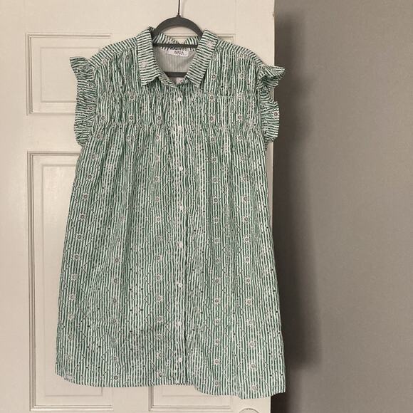 NWT Avara Gentry Dress Button Up Ruffle cap Sleeve Green Eyelet Resort Beach L - Picture 2 of 14